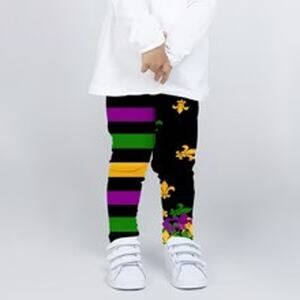 Youth Fleur de Lis and Stripes Mardi Gras Purple Green & Gold Spandex Leggings